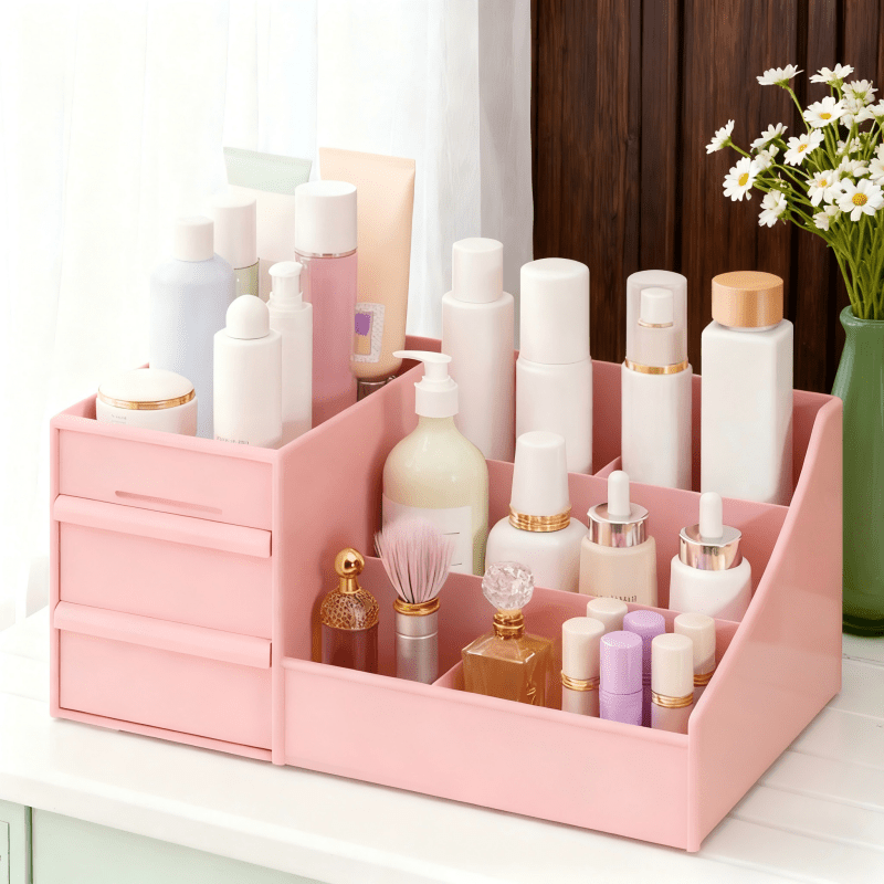 White Multi-Compartment Large-Capacity Desktop Storage Box Keeps vanity tables and desks neat and organized—lipsticks, masks, makeup brushes all stored in one box. Easy access, seamlessly fits into various settings. - Image 4