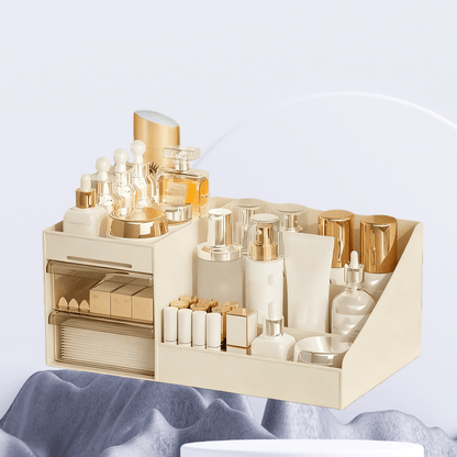 Milky white Multi-Compartment Large-Capacity Desktop Storage Box Keeps vanity tables and desks neat and organized—lipsticks, masks, makeup brushes all stored in one box. Easy access, seamlessly fits into various settings. - Image 6
