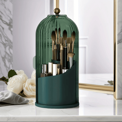 Transparent Rotating Makeup Brush Holder: 360° Rotation for Easy Access, Dust-Proof with Compartments, Neat and Portable(Transparent green） - Image 2