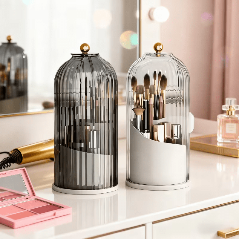 Transparent Rotating Makeup Brush Holder: 360° Rotation for Easy Access, Dust-Proof with Compartments, Neat and Portable(Transparent green） - Image 4