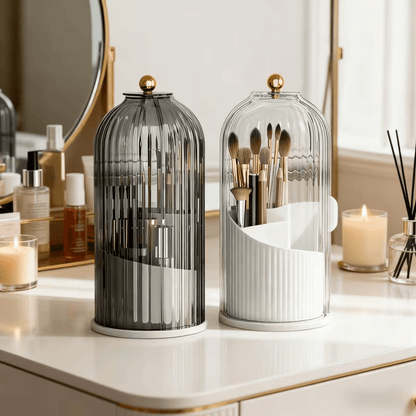 Transparent Rotating Makeup Brush Holder: 360° Rotation for Easy Access, Dust-Proof with Compartments, Neat and Portable(Transparent green） - Image 6