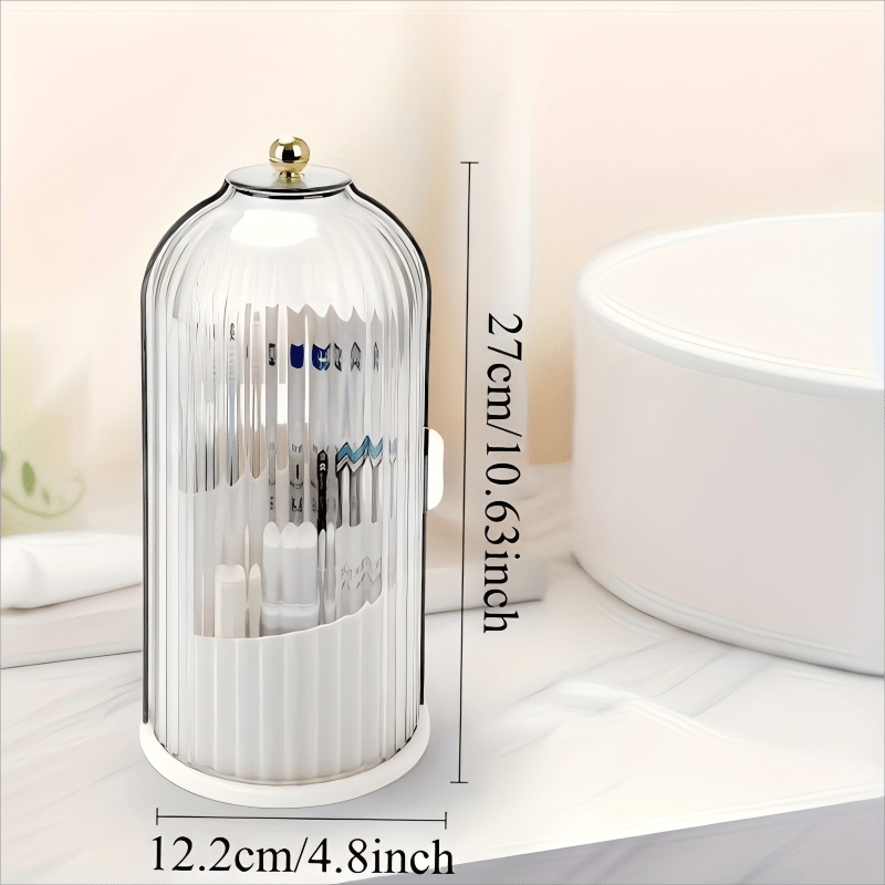 Transparent Rotating Makeup Brush Holder: 360° Rotation for Easy Access, Dust-Proof with Compartments, Neat and Portable(Transparent green） - Image 8