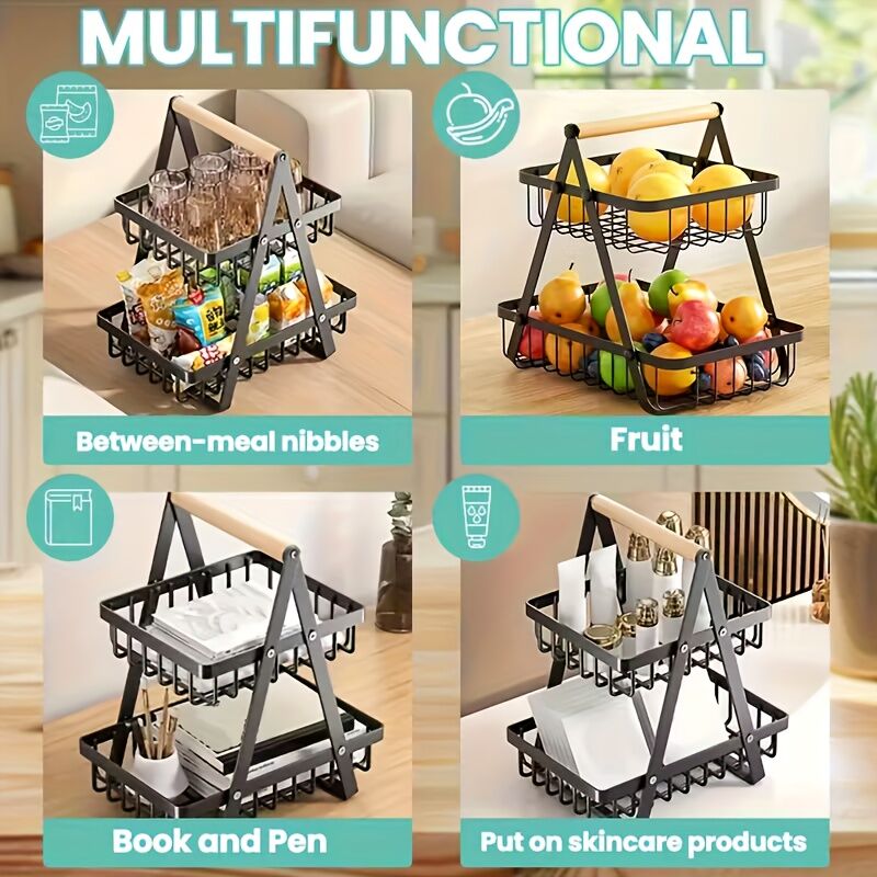 Heavy-Duty Metal Fruit Storage Basket (2-Layer Removable Divider) – Space-Saving Organizer for Kitchen, Refrigerator, Pantry & Dining Table – Sturdy Rectangular Design, Modern Kitchenware | Durable Structure - Image 3