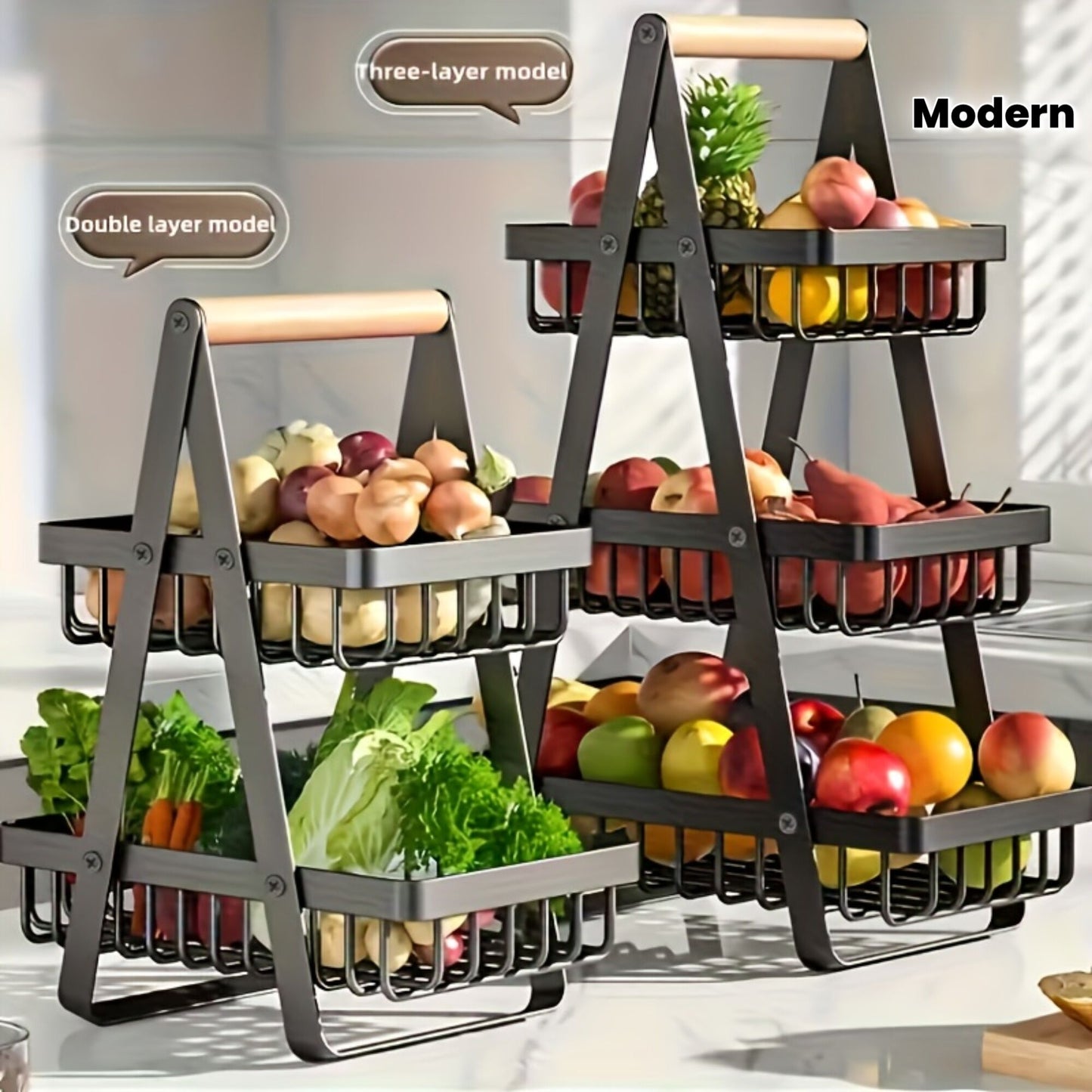 Heavy-Duty Metal Fruit Storage Basket (3-Layer Removable Divider) – Space-Saving Organizer for Kitchen, Refrigerator, Pantry & Dining Table – Sturdy Rectangular Design, Modern Kitchenware | Durable Structure - Image 2