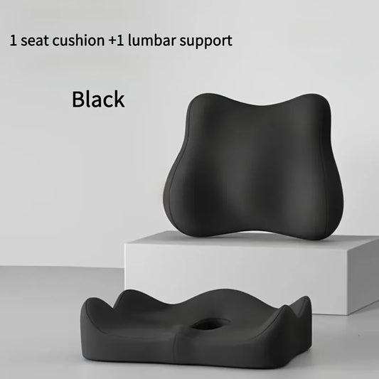 black**Waist Support and Seat Cushion Combo: Scientifically Supports the Back, Breathable and Pressure-Relieving, Comfortable for 8 Hours of Sitting**