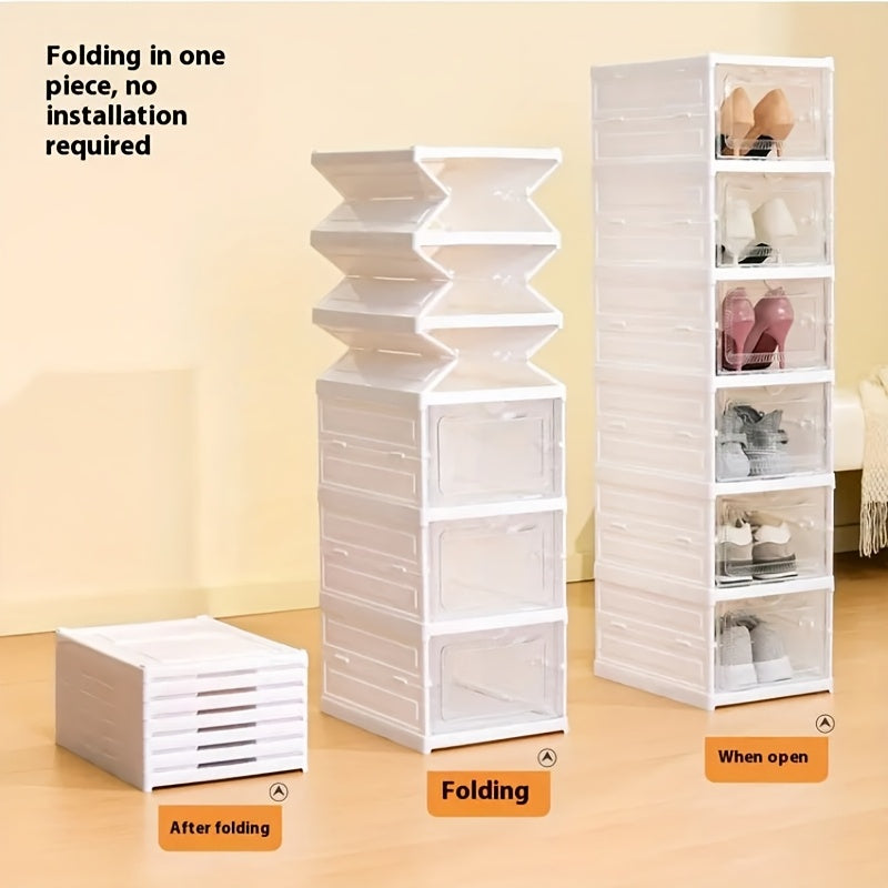 6-Tier Stackable Shoe Storage Box Set, featuring easy-access front-opening waterproof transparent plastic storage bins with no assembly required - perfect for closets and entryways. - Image 2