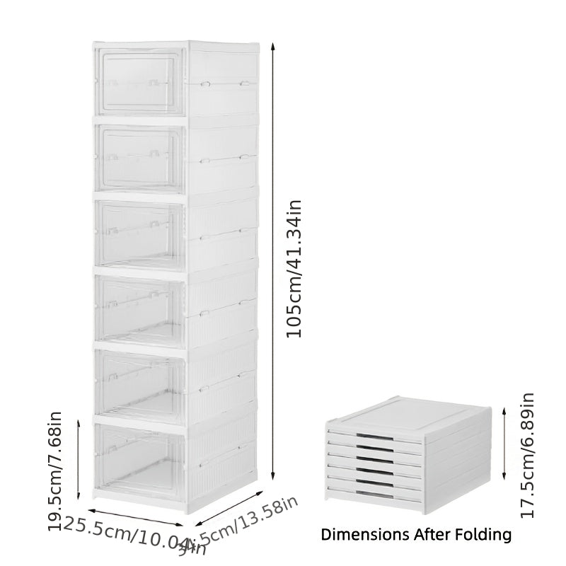 6-Tier Stackable Shoe Storage Box Set, featuring easy-access front-opening waterproof transparent plastic storage bins with no assembly required - perfect for closets and entryways. - Image 3