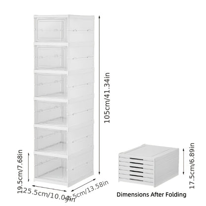6-Tier Stackable Shoe Storage Box Set, featuring easy-access front-opening waterproof transparent plastic storage bins with no assembly required - perfect for closets and entryways. - Image 3