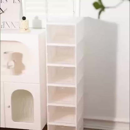 6-Tier Stackable Shoe Storage Box Set, featuring easy-access front-opening waterproof transparent plastic storage bins with no assembly required - perfect for closets and entryways. - Image 6