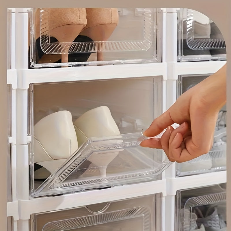 6-Tier Stackable Shoe Storage Box Set, featuring easy-access front-opening waterproof transparent plastic storage bins with no assembly required - perfect for closets and entryways. - Image 7