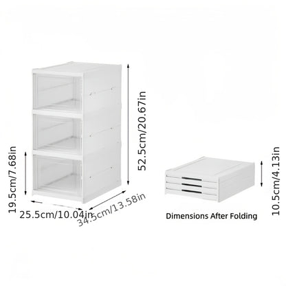 3-Tier Stackable Shoe Storage Box Set, featuring easy-access front-opening waterproof transparent plastic storage bins with no assembly required - perfect for closets and entryways. - Image 4