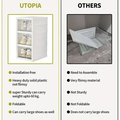 3-Tier Stackable Shoe Storage Box Set, featuring easy-access front-opening waterproof transparent plastic storage bins with no assembly required - perfect for closets and entryways. - Image 5