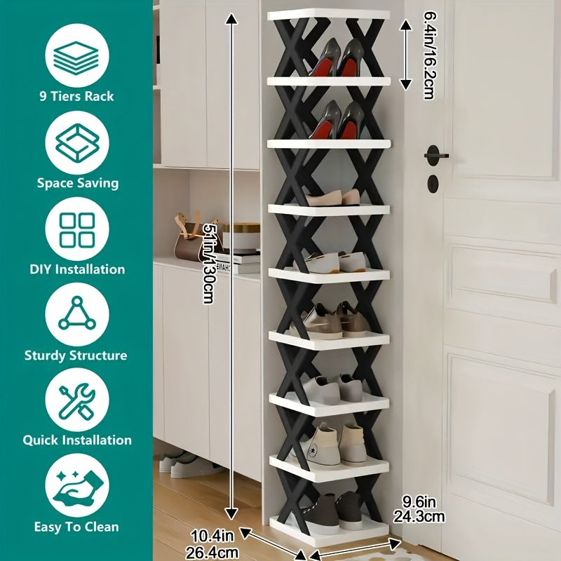 6-Tier Foldable White/BLACK Shoe Rack, space-saving vertical design for entry halls, living rooms, bedrooms, closets, balconies—an essential organizing storage shelf for college dormitories. - Image 4