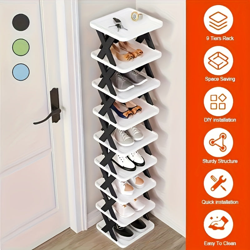 6-Tier Foldable White/BLACK Shoe Rack, space-saving vertical design for entry halls, living rooms, bedrooms, closets, balconies—an essential organizing storage shelf for college dormitories. - Image 5