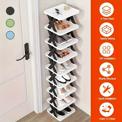 6-Tier Foldable White/BLACK Shoe Rack, space-saving vertical design for entry halls, living rooms, bedrooms, closets, balconies—an essential organizing storage shelf for college dormitories. - Image 5