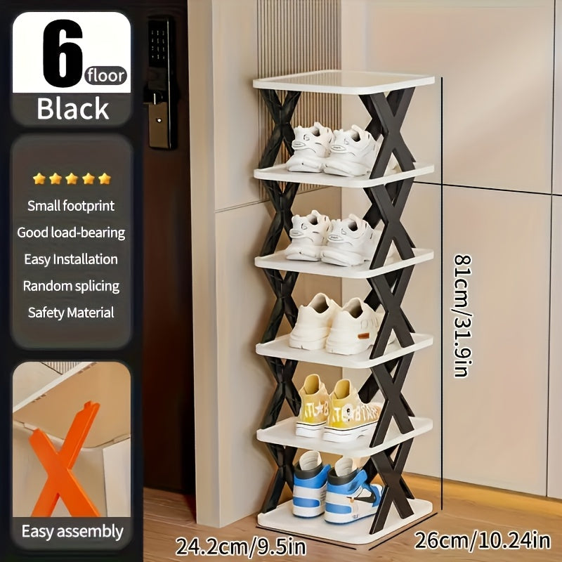 9-Tier Foldable White/Black Shoe Rack, space-saving vertical design for entry halls, living rooms, bedrooms, closets, balconies—an essential organizing storage shelf for college dormitories. - Image 7