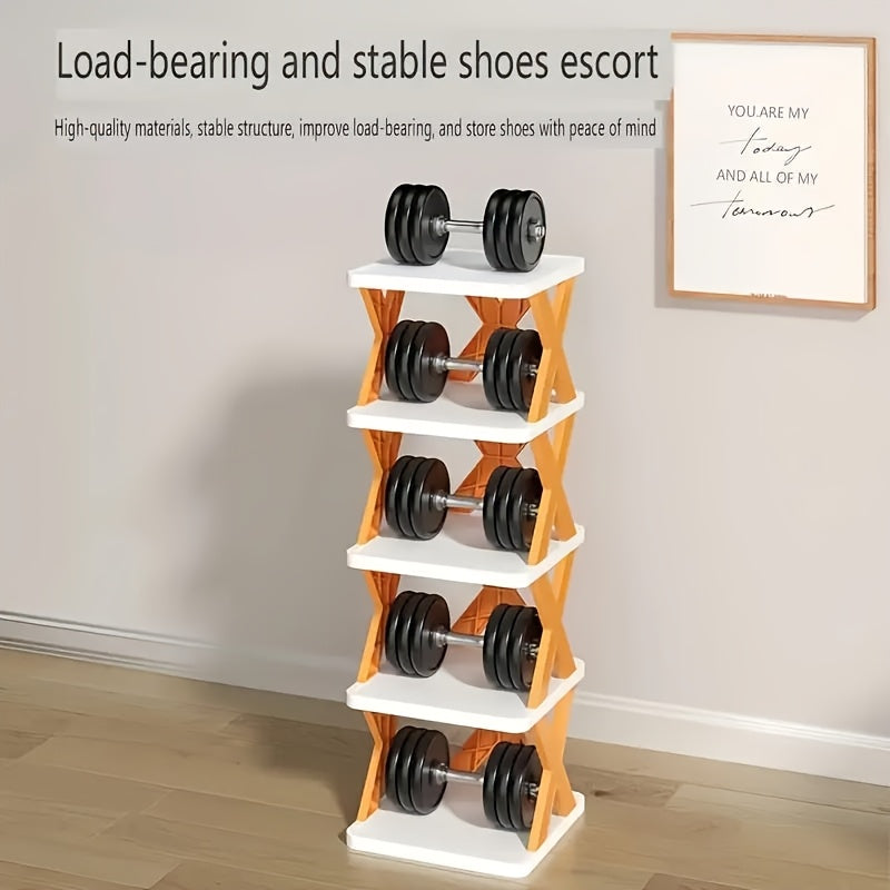 6-Tier Foldable White/Orange Shoe Rack, space-saving vertical design for entry halls, living rooms, bedrooms, closets, balconies—an essential organizing storage shelf for college dormitories. - Image 2