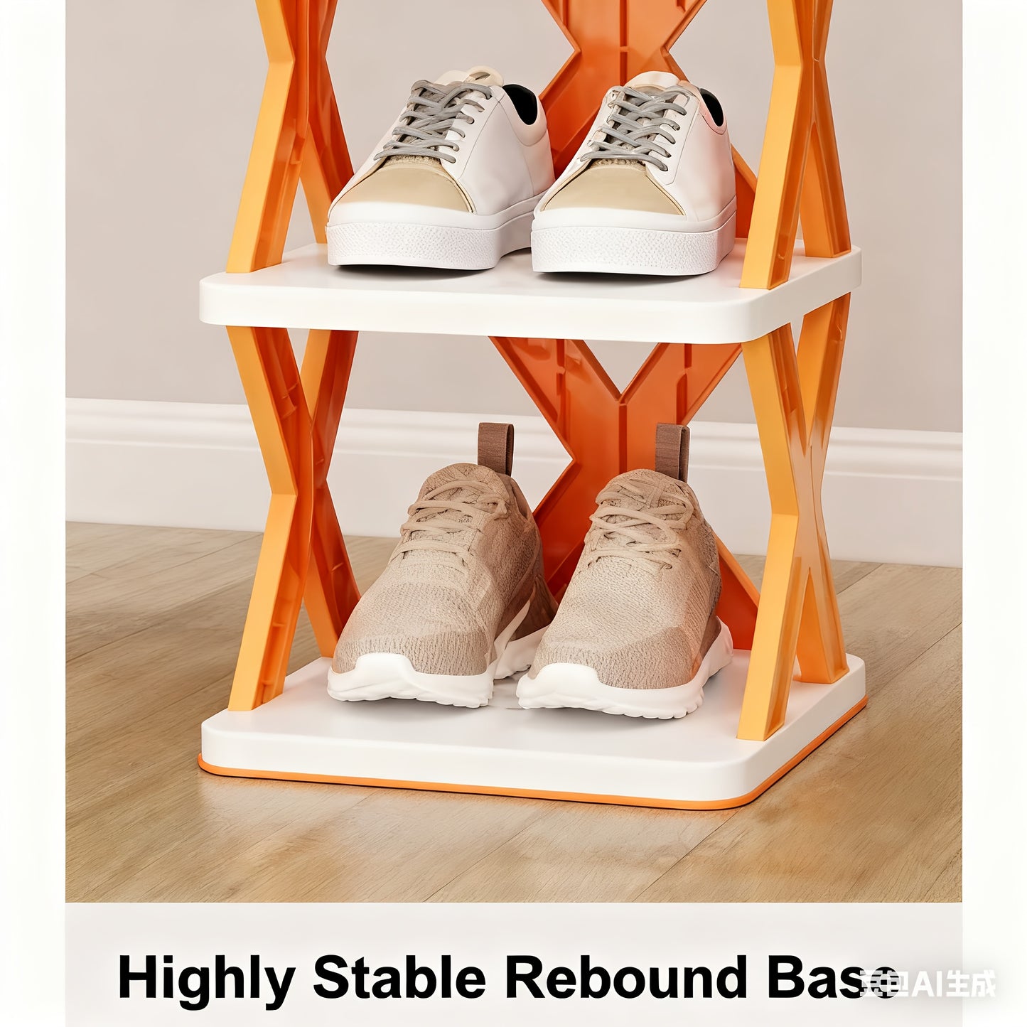 6-Tier Foldable White/Orange Shoe Rack, space-saving vertical design for entry halls, living rooms, bedrooms, closets, balconies—an essential organizing storage shelf for college dormitories. - Image 3