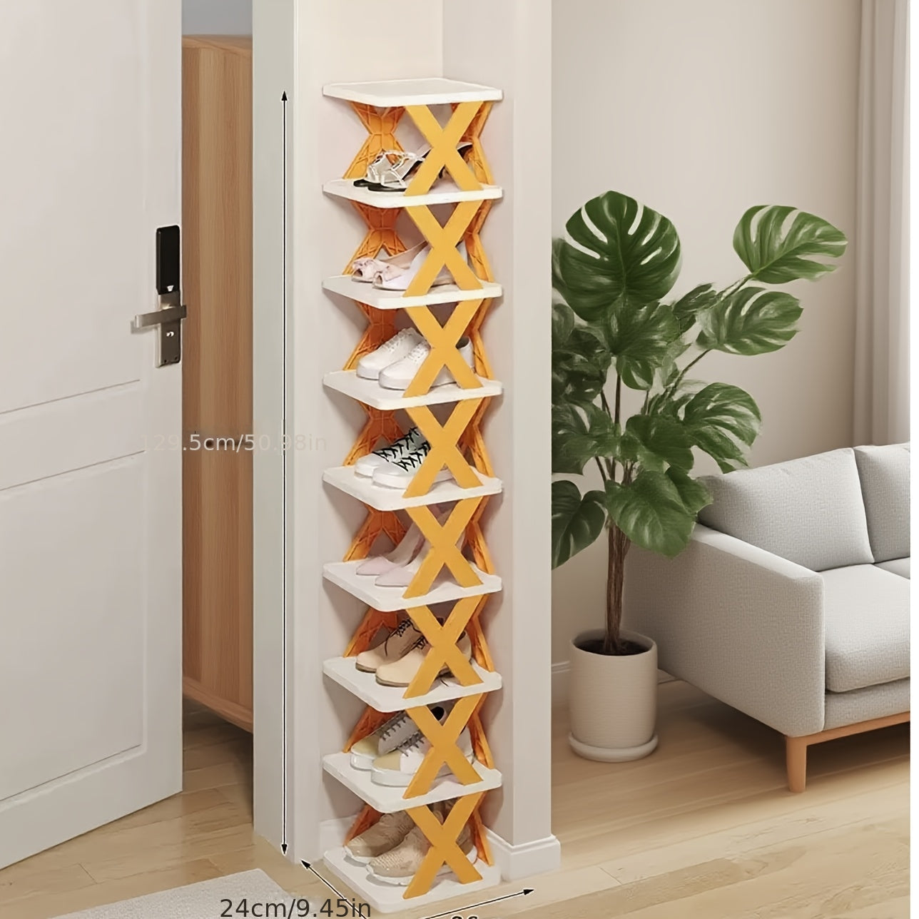 6-Tier Foldable White/Orange Shoe Rack, space-saving vertical design for entry halls, living rooms, bedrooms, closets, balconies—an essential organizing storage shelf for college dormitories. - Image 6