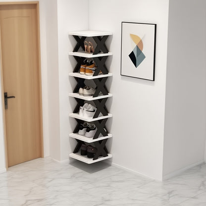 6-Tier Foldable White/Orange Shoe Rack, space-saving vertical design for entry halls, living rooms, bedrooms, closets, balconies—an essential organizing storage shelf for college dormitories. - Image 8