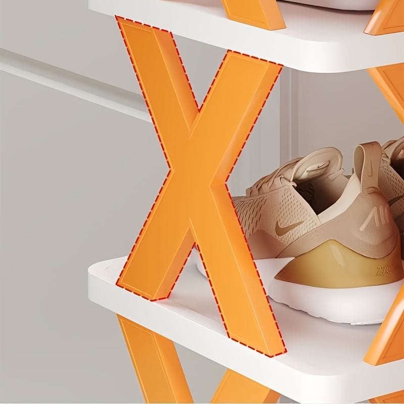 9-Tier Foldable White/Orange Shoe Rack, space-saving vertical design for entry halls, living rooms, bedrooms, closets, balconies—an essential organizing storage shelf for college dormitories. - Image 6