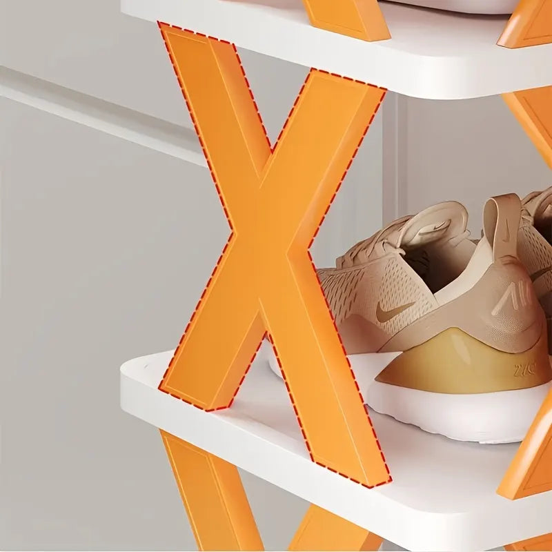 9-Tier Foldable White/Orange Shoe Rack, space-saving vertical design for entry halls, living rooms, bedrooms, closets, balconies—an essential organizing storage shelf for college dormitories. - Image 6