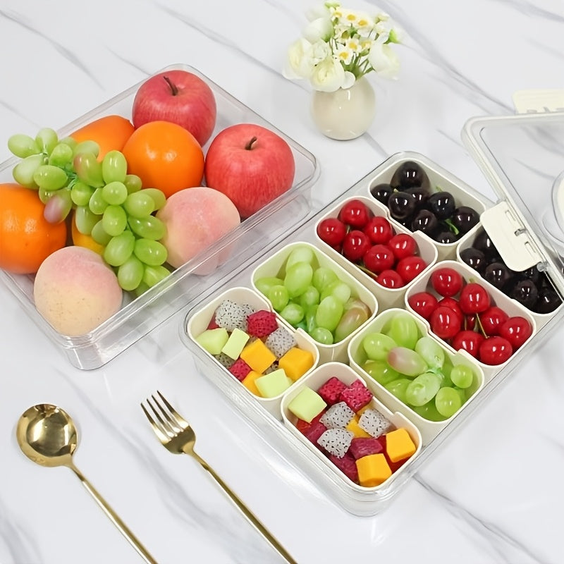 Portable Snack Box with Handle and Lid, 8-Compartment Divided Tray, Suitable for Cooked Food, Candy, and Fruit, Ideal for Travel and Picnics. - Image 2