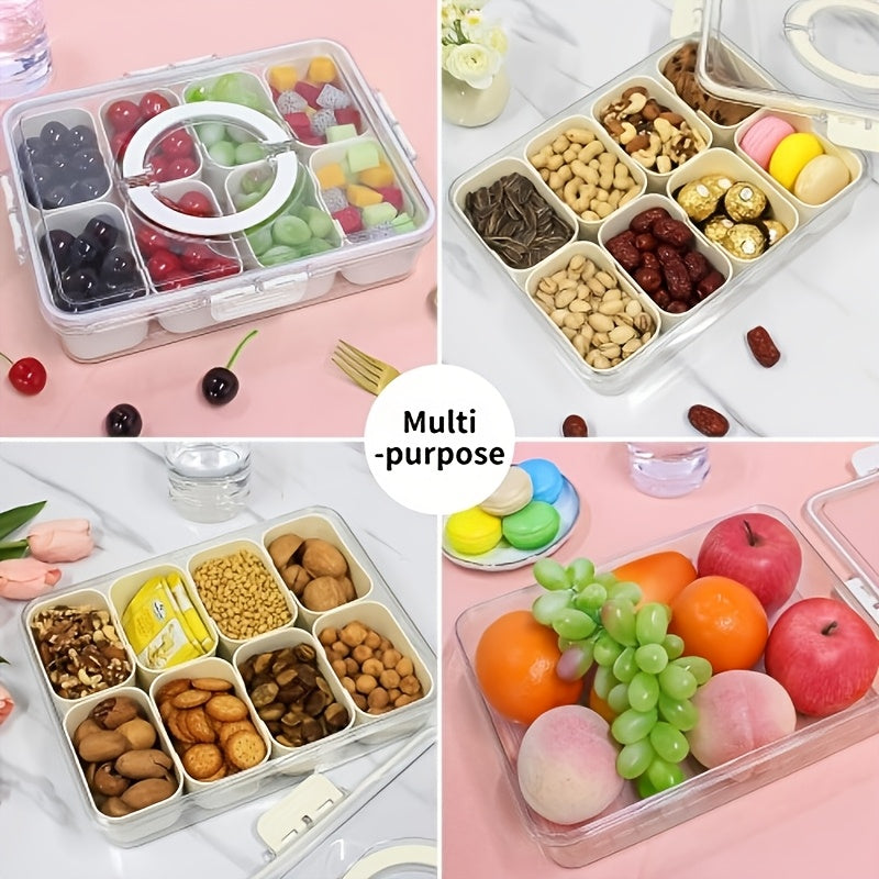 Portable Snack Box with Handle and Lid, 8-Compartment Divided Tray, Suitable for Cooked Food, Candy, and Fruit, Ideal for Travel and Picnics. - Image 4