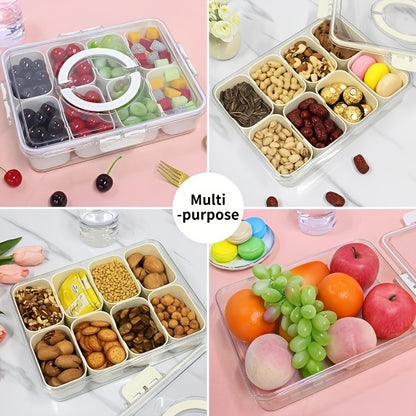Portable Snack Box with Handle and Lid, 8-Compartment Divided Tray, Suitable for Cooked Food, Candy, and Fruit, Ideal for Travel and Picnics. - Image 4