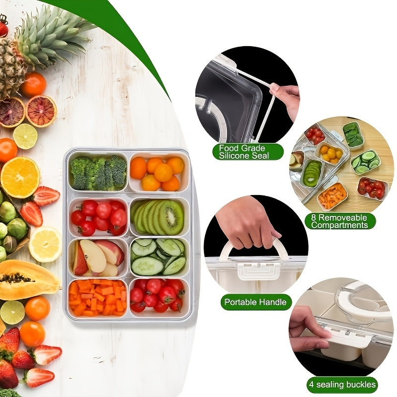 Portable Snack Box with Handle and Lid, 8-Compartment Divided Tray, Suitable for Cooked Food, Candy, and Fruit, Ideal for Travel and Picnics. - Image 5
