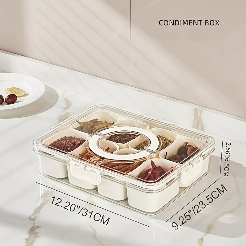 Portable Snack Box with Handle and Lid, 8-Compartment Divided Tray, Suitable for Cooked Food, Candy, and Fruit, Ideal for Travel and Picnics. - Image 6