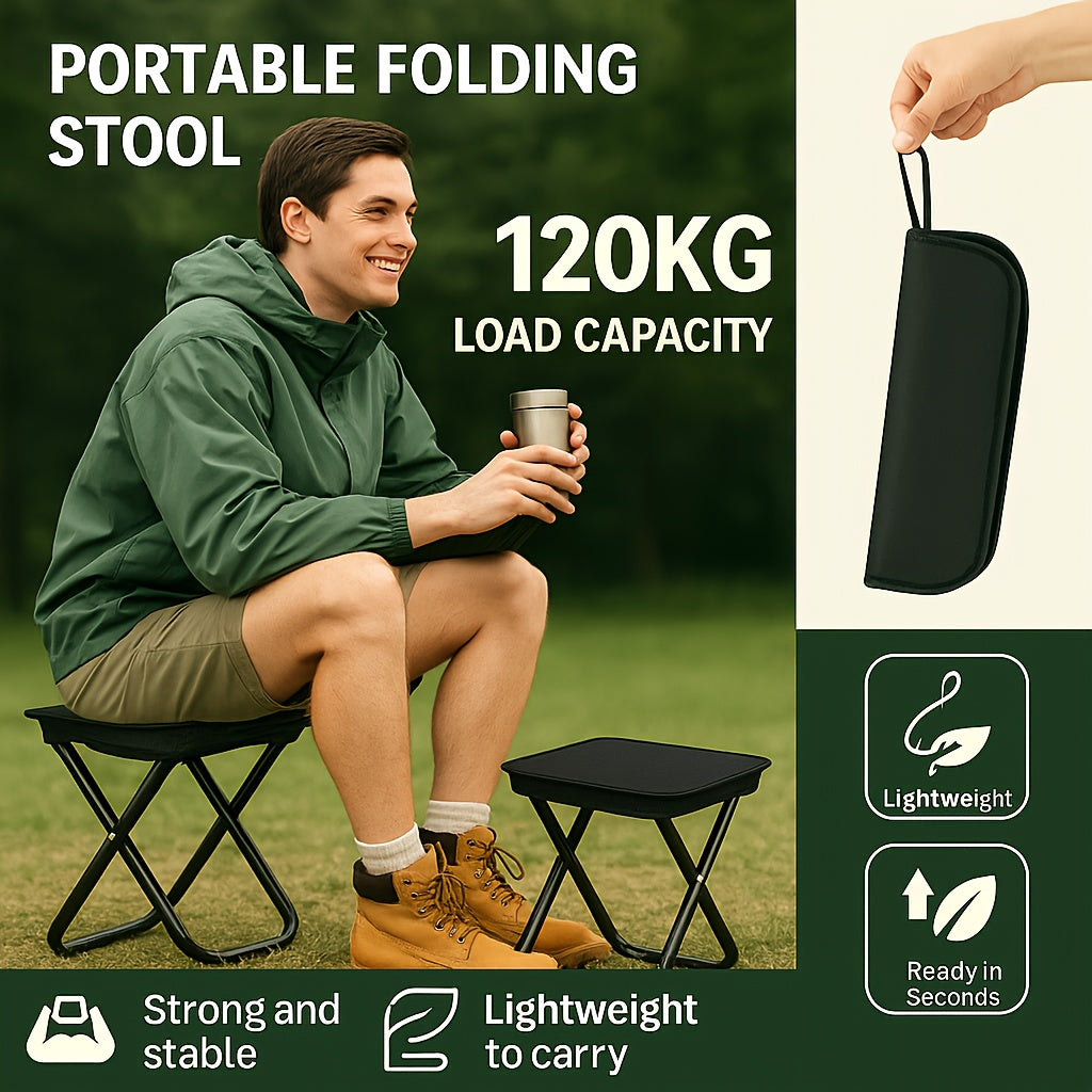 Outdoor One-Second Quick-Open Lightweight Folding Stool | 150KG High Load-Bearing | Portable Camping Chair, Picnic & Fishing Seat | Sturdy & Stable, Packable into Backpack | Essential for Travel - Image 4