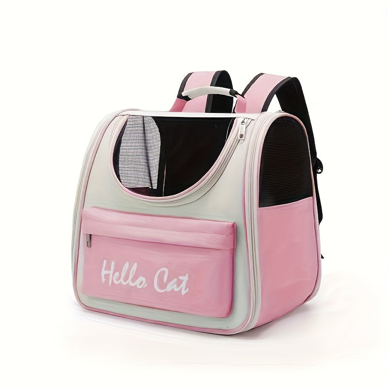 GREEN Hello Cat Nylon Pet Backpack, Large Capacity Foldable Travel Carrier with Zipper Closure, Easy Access for Cats and Small Dogs, Pet Travel Bag with Handle for Puppies and Kittens - Image 6