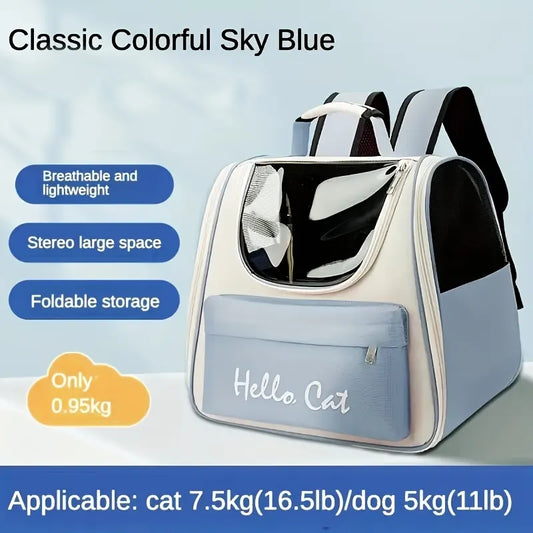 GREEN Hello Cat Nylon Pet Backpack, Large Capacity Foldable Travel Carrier with Zipper Closure, Easy Access for Cats and Small Dogs, Pet Travel Bag with Handle for Puppies and Kittens - Image 8