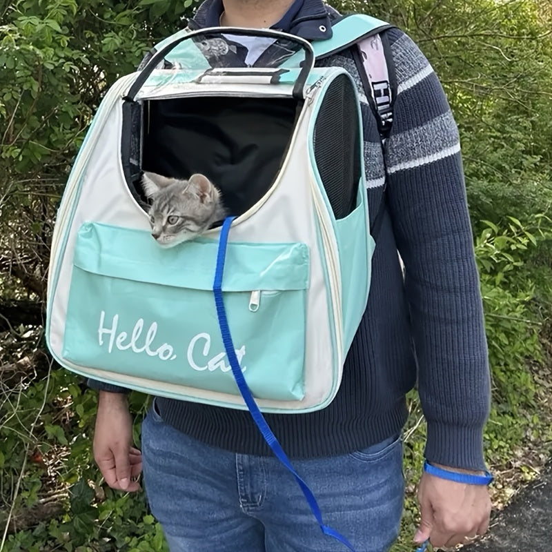 Hello Cat Nylon Pet Backpack, Large Capacity Foldable Travel Carrier with Zipper Closure, Easy Access for Cats and Small Dogs, Pet Travel Bag with Handle for Puppies and Kittens(PINK) - Image 6