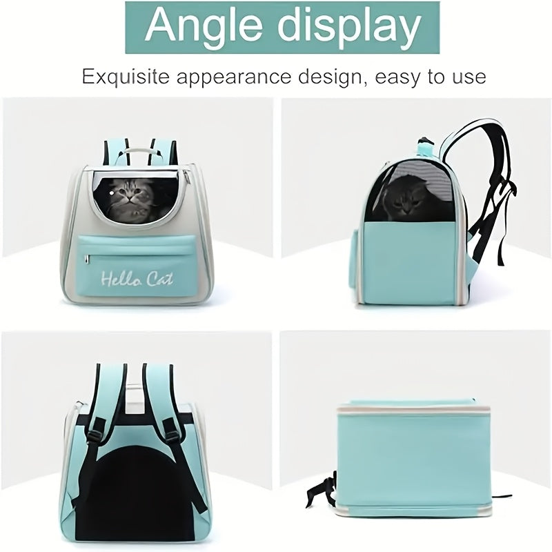 Hello Cat Nylon Pet Backpack, Large Capacity Foldable Travel Carrier with Zipper Closure, Easy Access for Cats and Small Dogs, Pet Travel Bag with Handle for Puppies and Kittens(BLUE) - Image 2