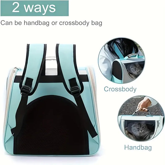 Hello Cat Nylon Pet Backpack, Large Capacity Foldable Travel Carrier with Zipper Closure, Easy Access for Cats and Small Dogs, Pet Travel Bag with Handle for Puppies and Kittens(BLUE) - Image 3