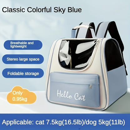 Hello Cat Nylon Pet Backpack, Large Capacity Foldable Travel Carrier with Zipper Closure, Easy Access for Cats and Small Dogs, Pet Travel Bag with Handle for Puppies and Kittens(BLUE) - Image 6