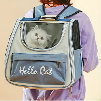 Hello Cat Nylon Pet Backpack, Large Capacity Foldable Travel Carrier with Zipper Closure, Easy Access for Cats and Small Dogs, Pet Travel Bag with Handle for Puppies and Kittens(BLUE) - Image 8