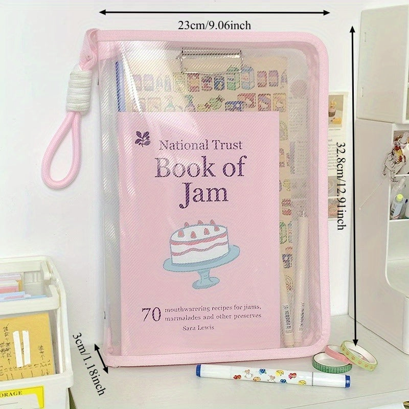 Macaron Candy Student File Bag + PET Animal Stickers - Hand-Carry Large Capacity Waterproof A4 Zipper Transparent Exam Paper & Textbook Storage Bag, Folder（pink） - Image 2