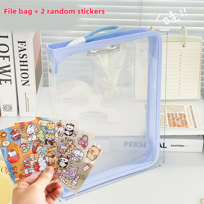 Macaron Candy Student File Bag + PET Animal Stickers - Hand-Carry Large Capacity Waterproof A4 Zipper Transparent Exam Paper & Textbook Storage Bag, Folder（pink） - Image 8