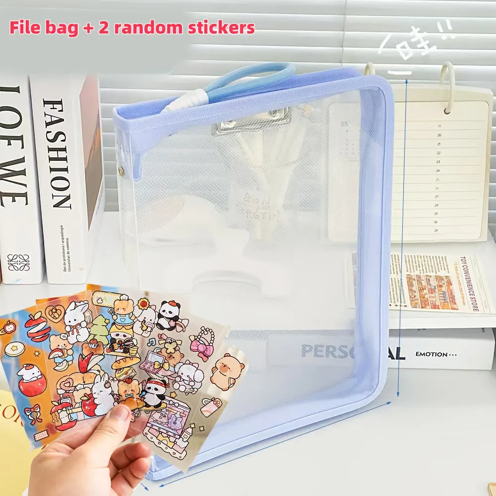 Macaron Candy Student File Bag + PET Animal Stickers - Hand-Carry Large Capacity Waterproof A4 Zipper Transparent Exam Paper & Textbook Storage Bag, Folder（pink） - Image 8