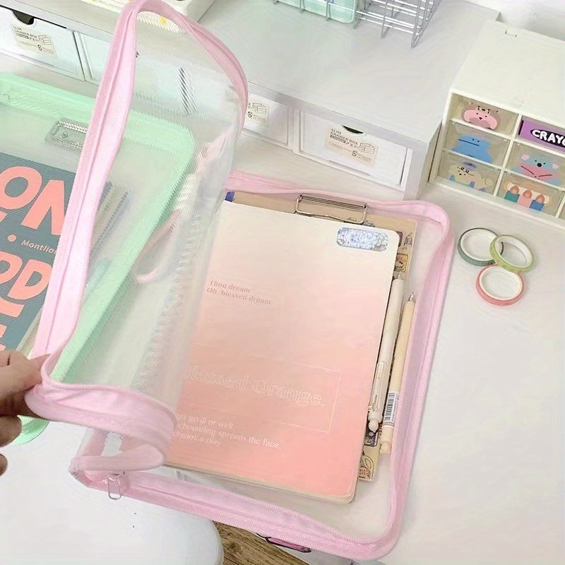 Macaron Candy Student File Bag + PET Animal Stickers - Hand-Carry Large Capacity Waterproof A4 Zipper Transparent Exam Paper & Textbook Storage Bag, Folder（blue） - Image 4
