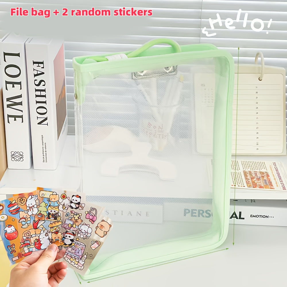 Macaron Candy Student File Bag + PET Animal Stickers - Hand-Carry Large Capacity Waterproof A4 Zipper Transparent Exam Paper & Textbook Storage Bag, Folder（blue） - Image 8