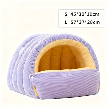 High-Elasticity Warm Cat Bed: 57×37×28cm Wrapped Design, Striped Fleece + Arctic Fleece Heat Retention, Removable & Washable（light purple） - Image 6