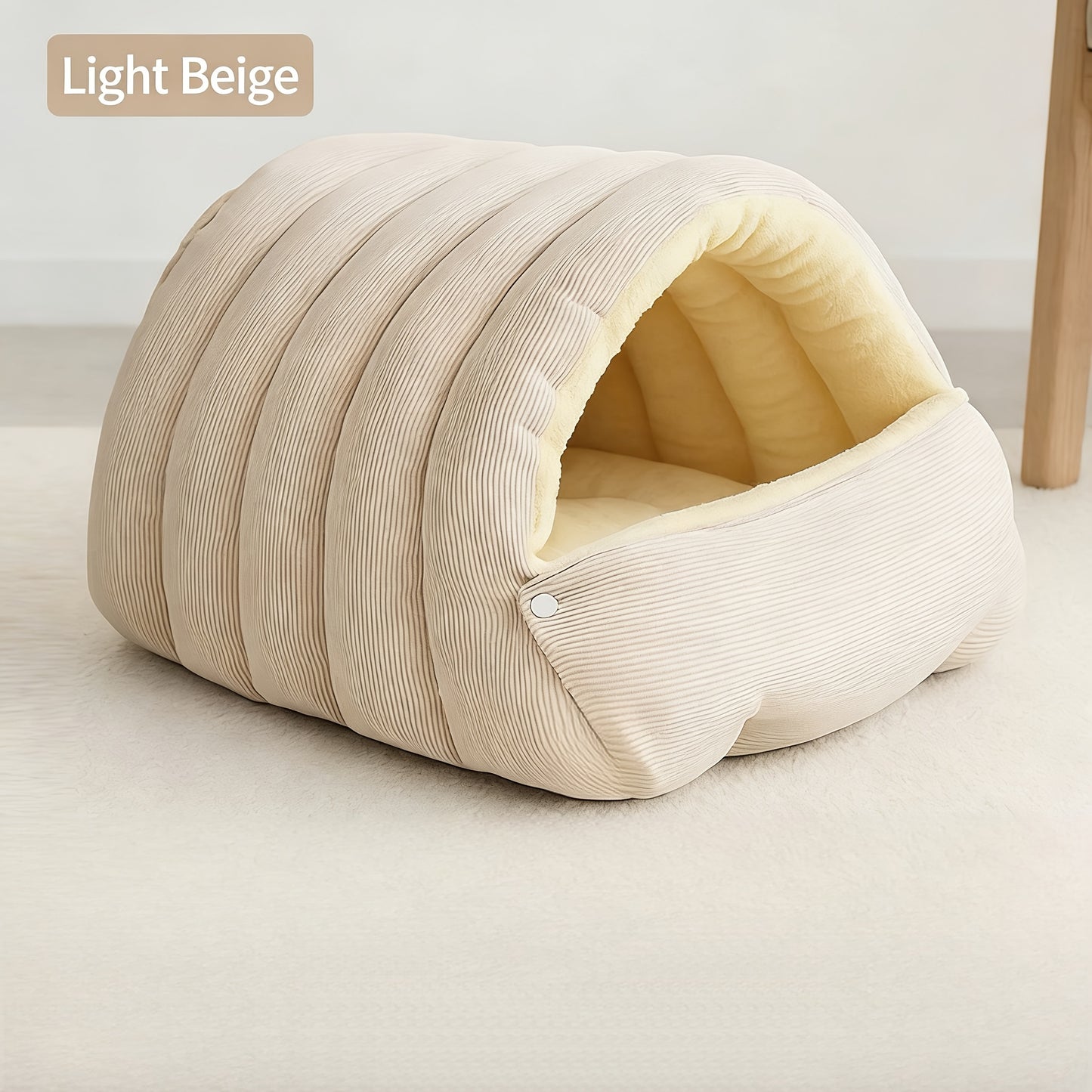 High-Elasticity Warm Cat Bed: 57×37×28cm Wrapped Design, Striped Fleece + Arctic Fleece Heat Retention, Removable & Washable（light GREEN） - Image 6