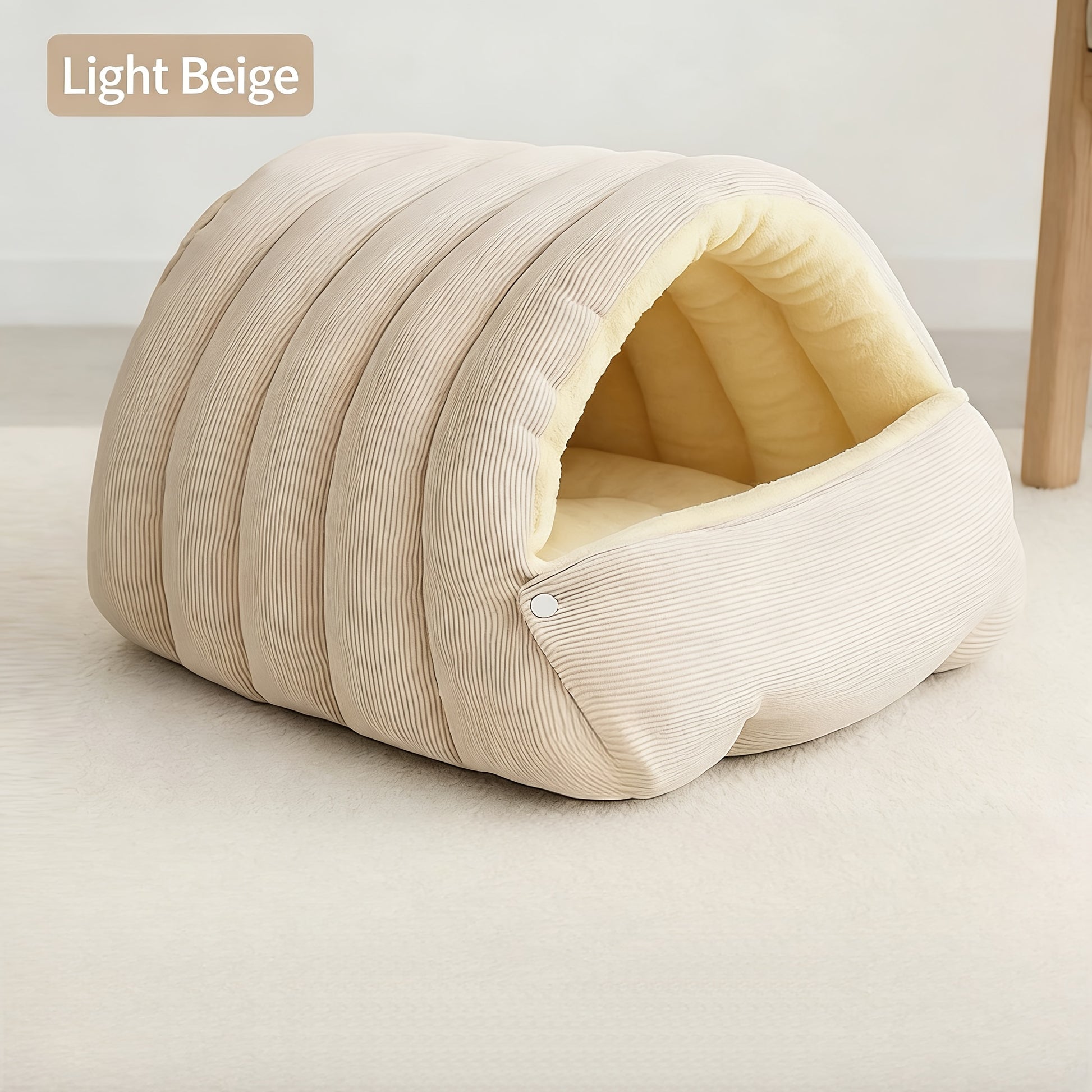 High-Elasticity Warm Cat Bed: 45×30×19cm Wrapped Design, Striped Fleece + Arctic Fleece Heat Retention, Removable & Washable（light purple） - Image 7