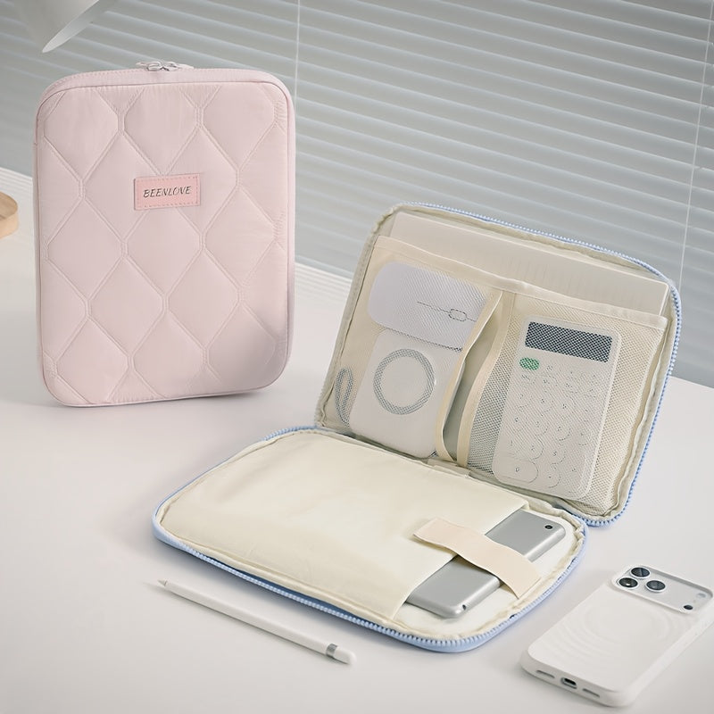 (beige)**BEENLOVE Tablet Storage Bag: 180° Full-Open Independent Compartment, Shockproof & Portable, Multifunctional Design** - Image 5