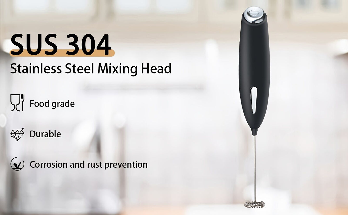 BLACK**Handheld Electric Frother | 10000 RPM Powerful Motor, One-Touch Start/Stop, Easily Froths, Mixes, and Blends – Your Kitchen Drink Essential Helper** - Image 2