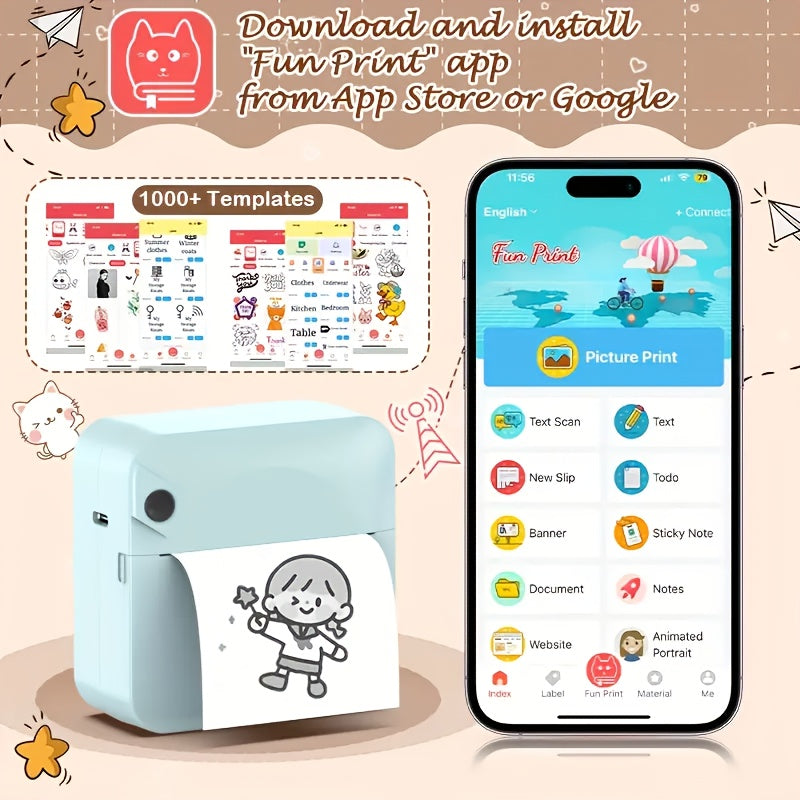 (Pink）Inkless Sticker Printer Mini Thermal Printer with Roll Thermal Paper, Wireless Pocket Printer, Smart Portable Receipt Printer for Photos, Diaries, Notes, and Preparation Work. - Image 3